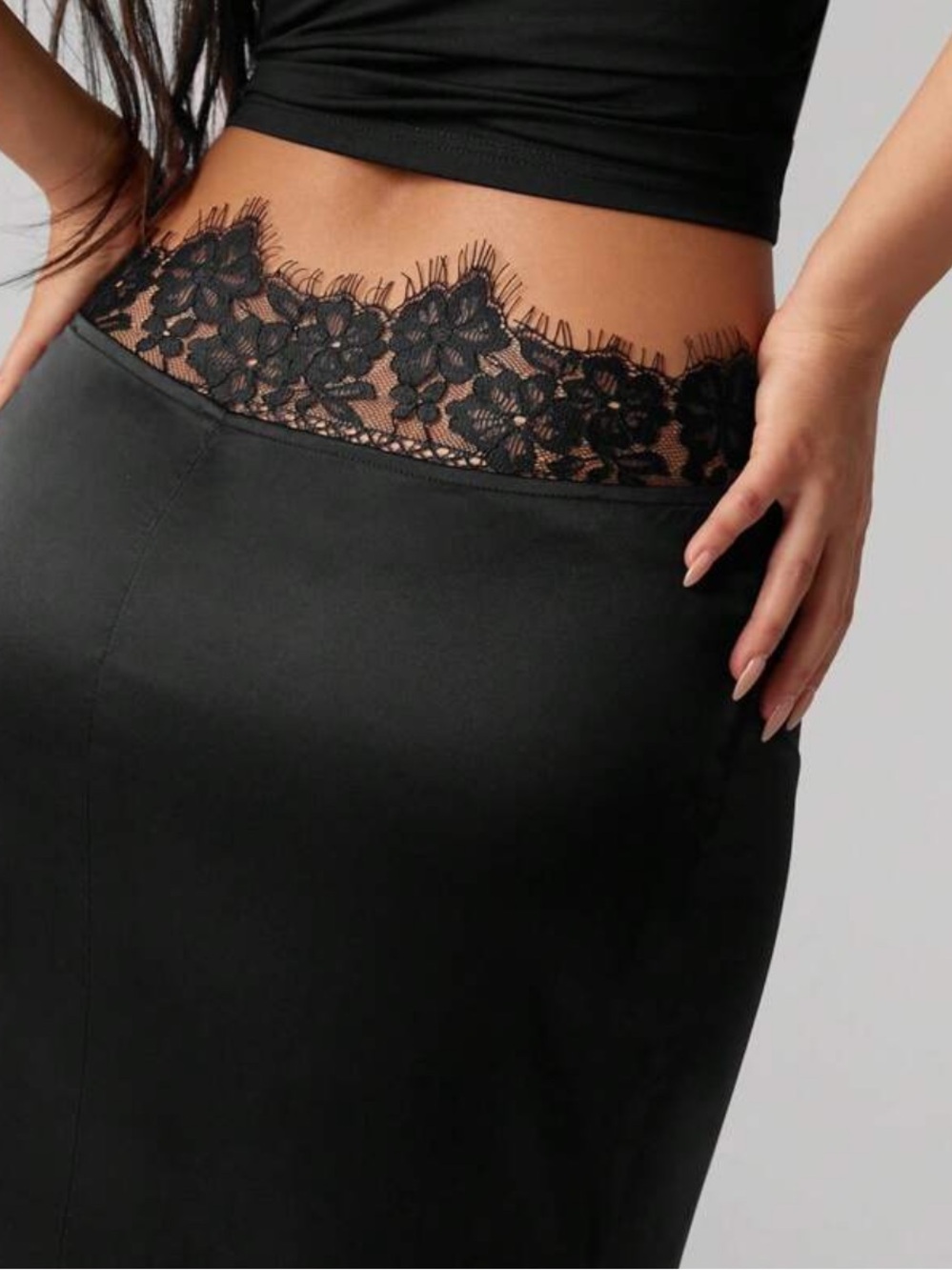 Black Lace Waist maxi skirt